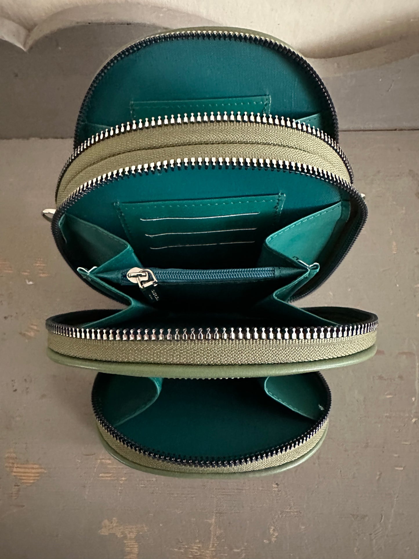 Crossbody Handbag - Three Compartment - Dark Green