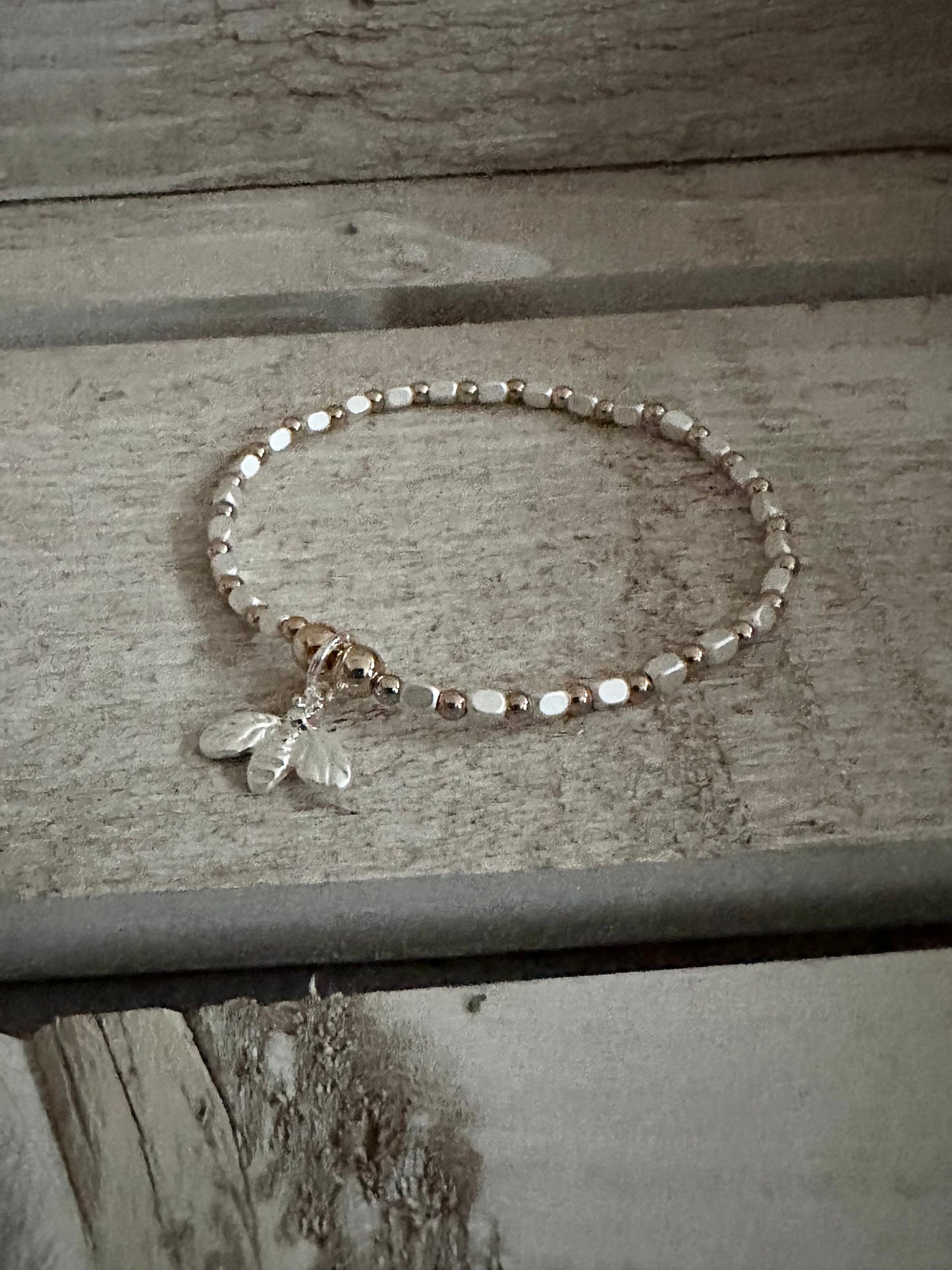Bee Charm Two Tone Elasticated Bracelet