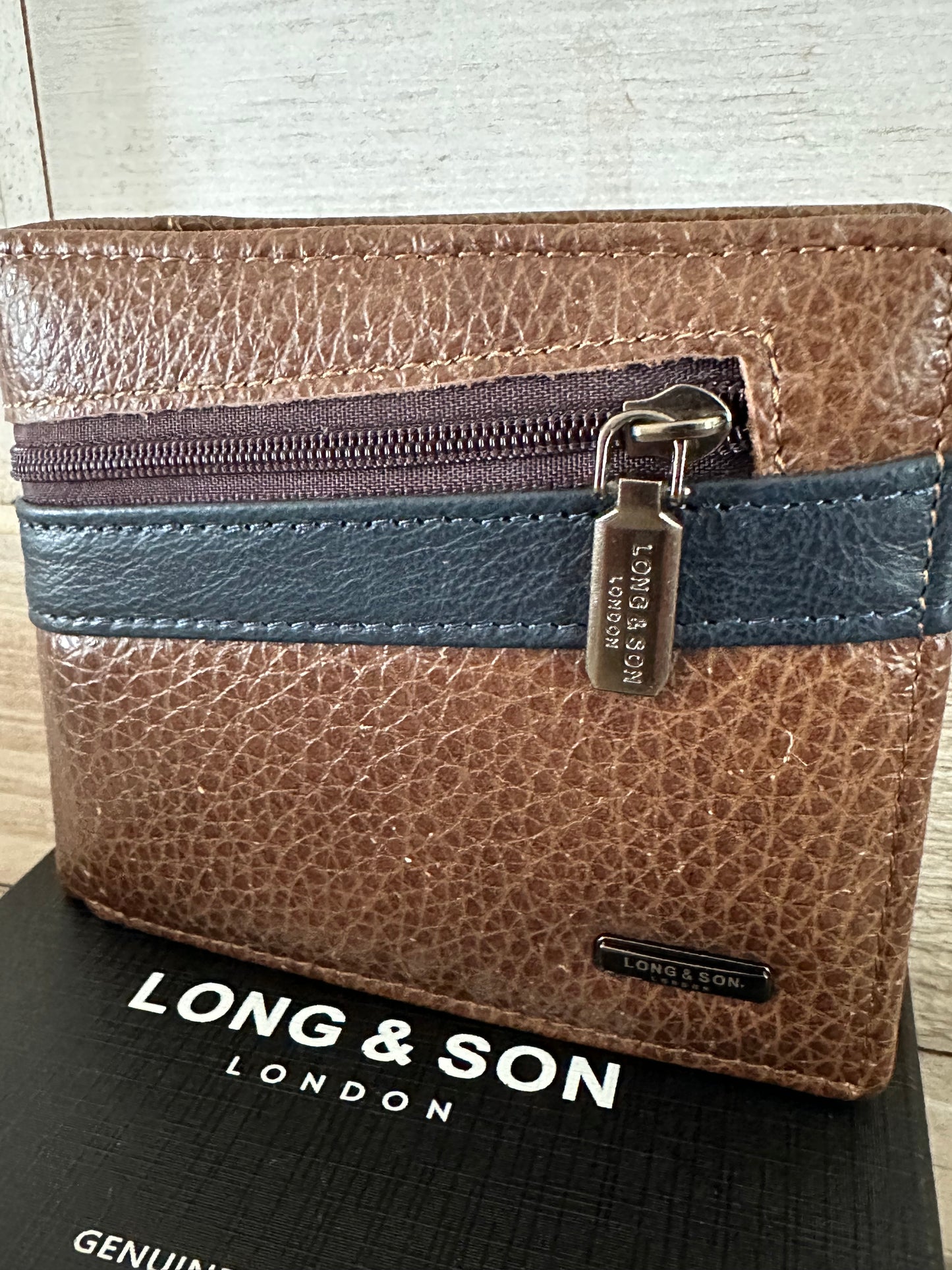 Leather Wallet - Brown/Navy