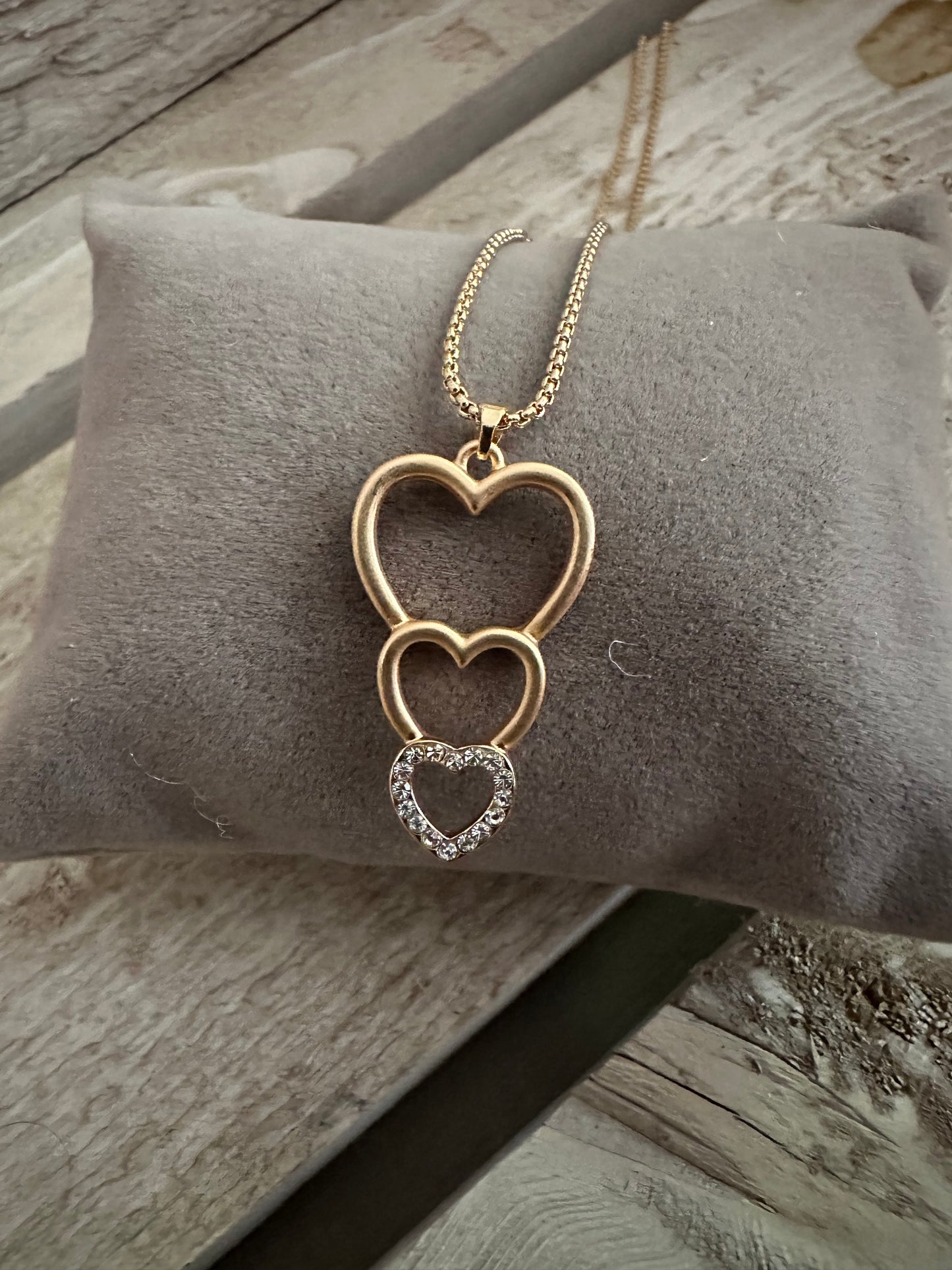 Triple Heart Pendant Short Necklace