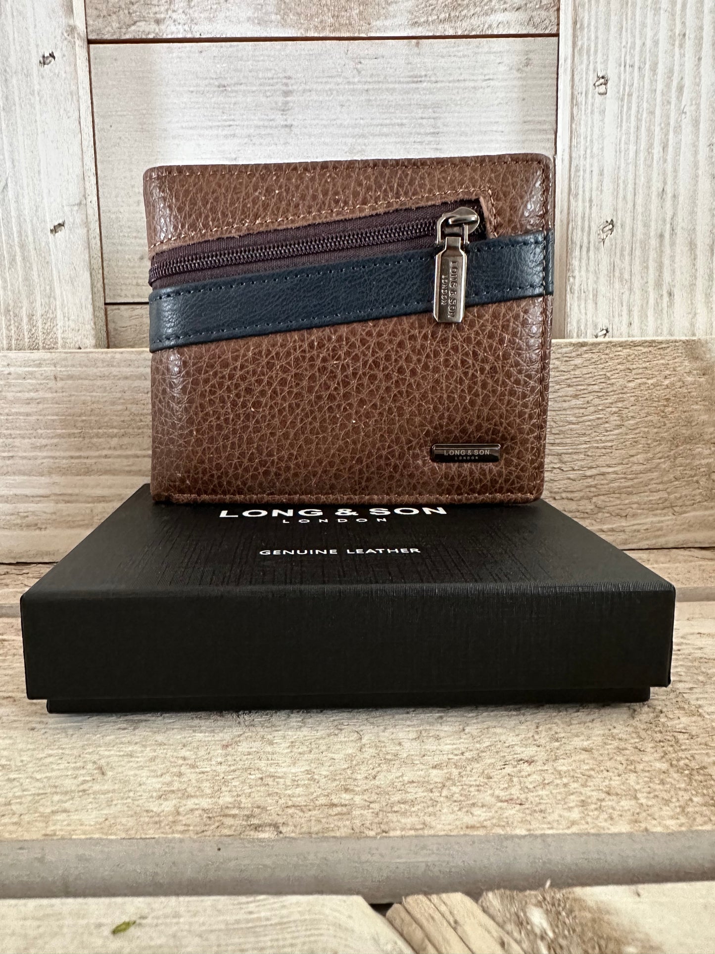 Leather Wallet - Brown/Navy