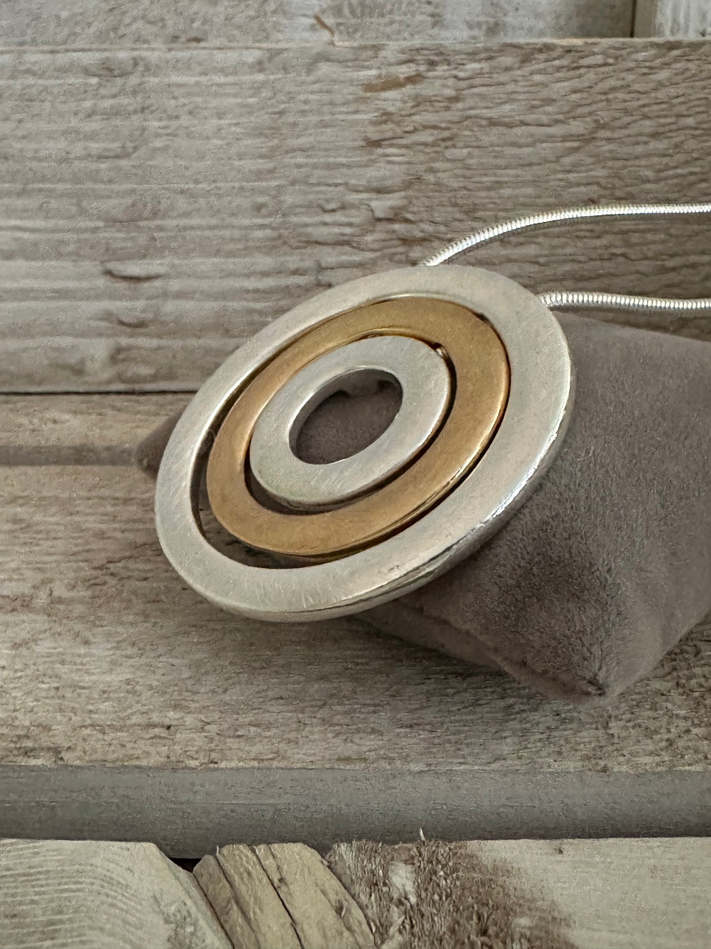 Two Tone Circle Pendant Long Necklace