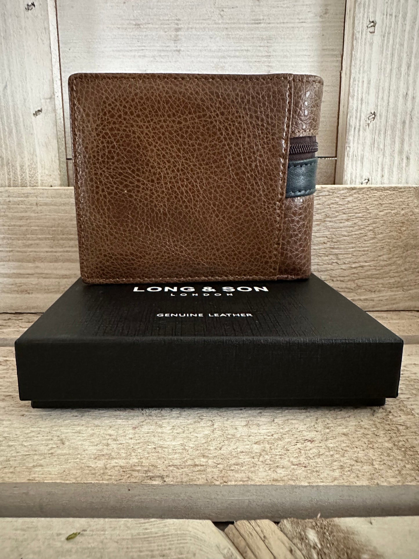 Leather Wallet - Brown/Navy
