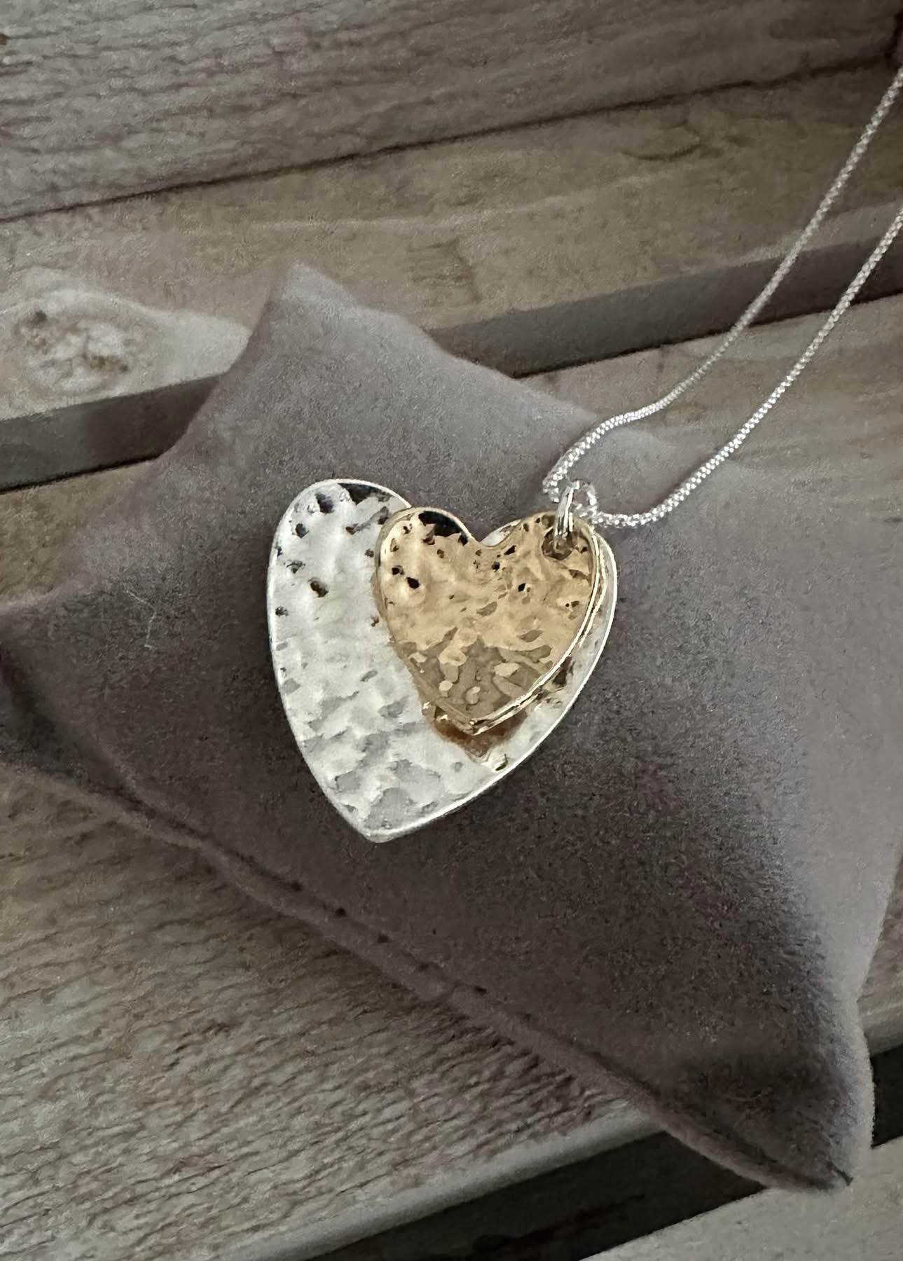 Two Tone Double Heart Short Necklace