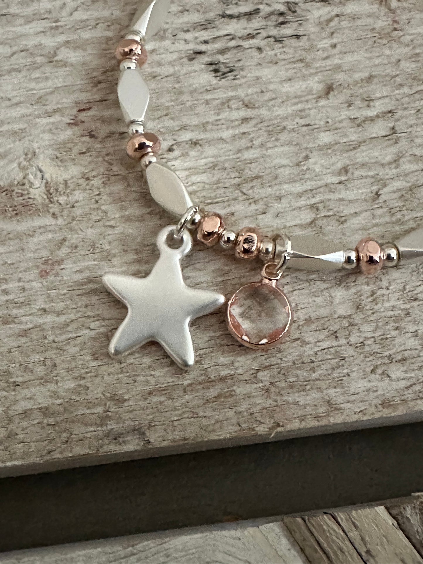 Two Tone Star Charm Elasticated Bracelet