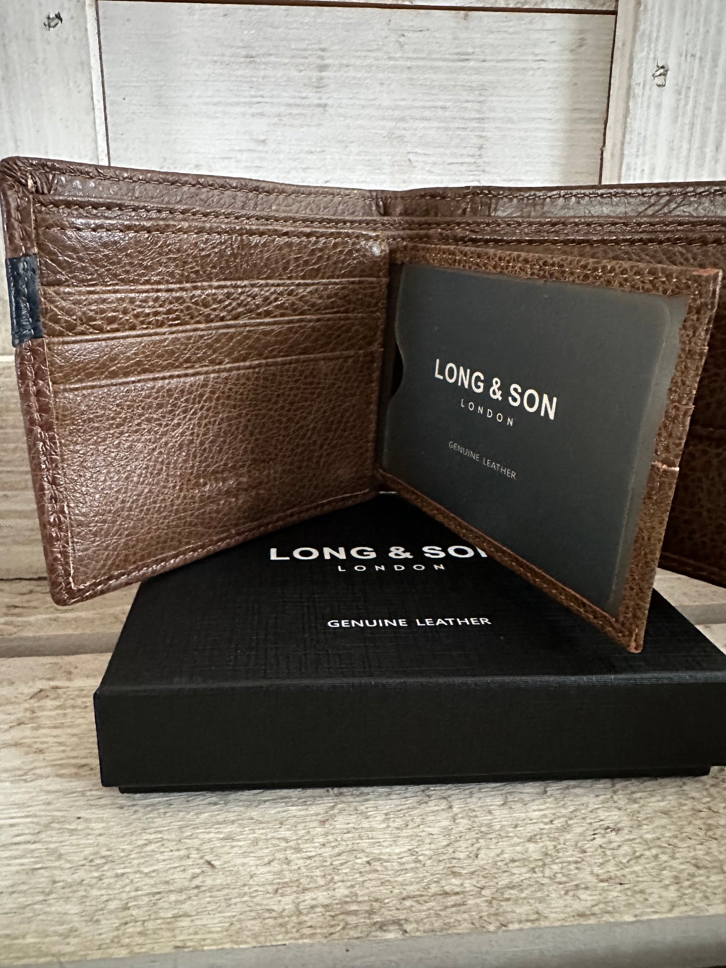 Leather Wallet - Brown/Navy