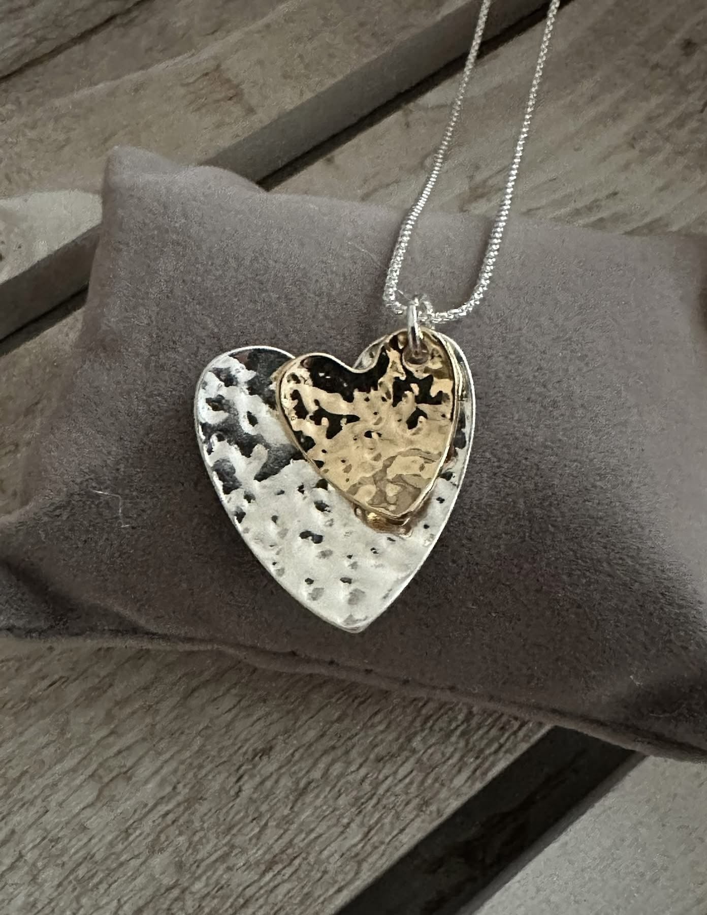 Two Tone Double Heart Short Necklace