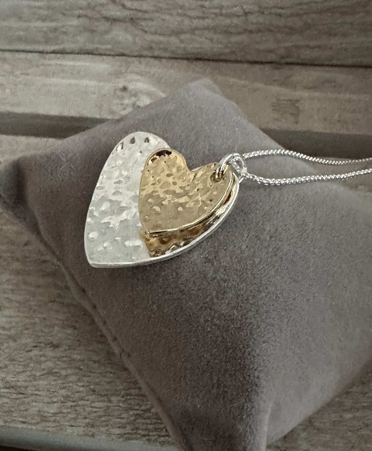 Two Tone Double Heart Short Necklace