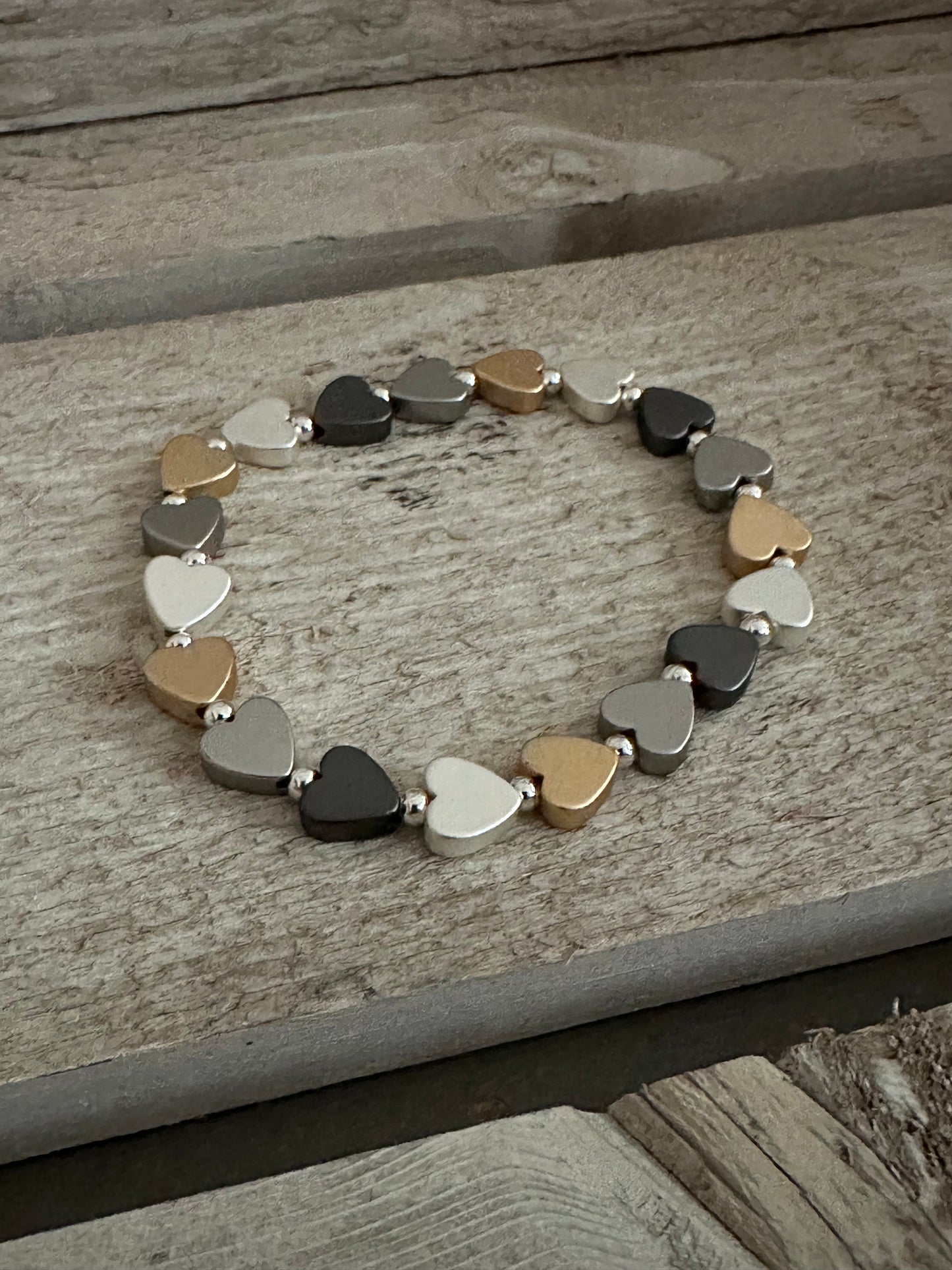 Four Tone Heart Elasticated Bracelet