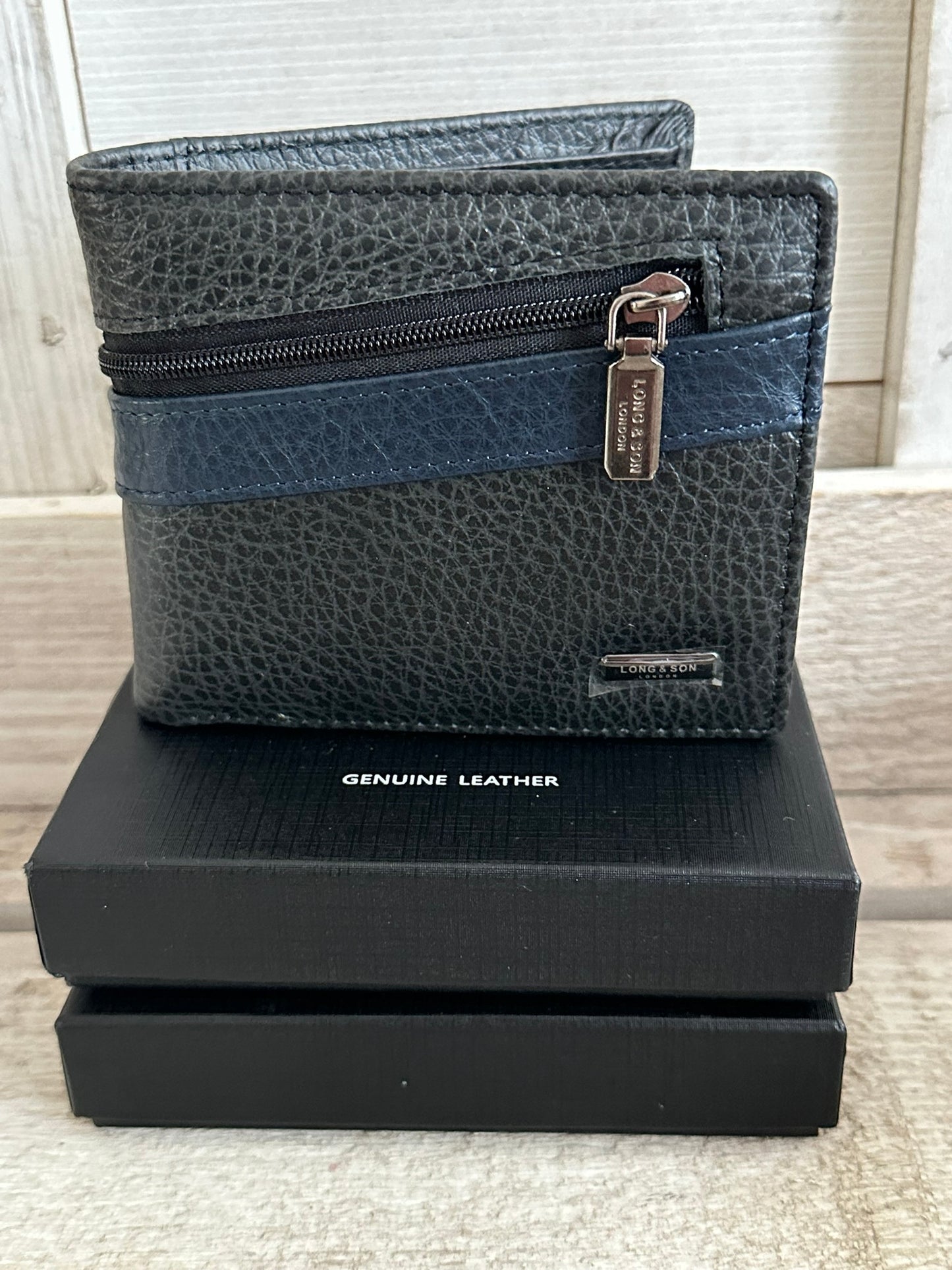 Leather Wallet - Black/Navy