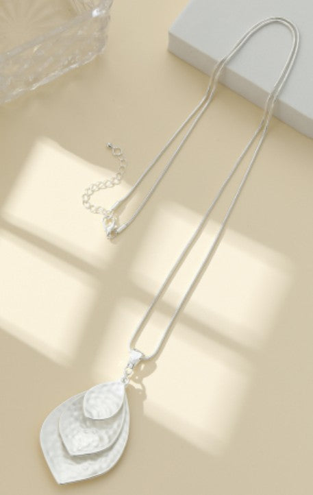 Hammered Effect Three Pendant Long Necklace