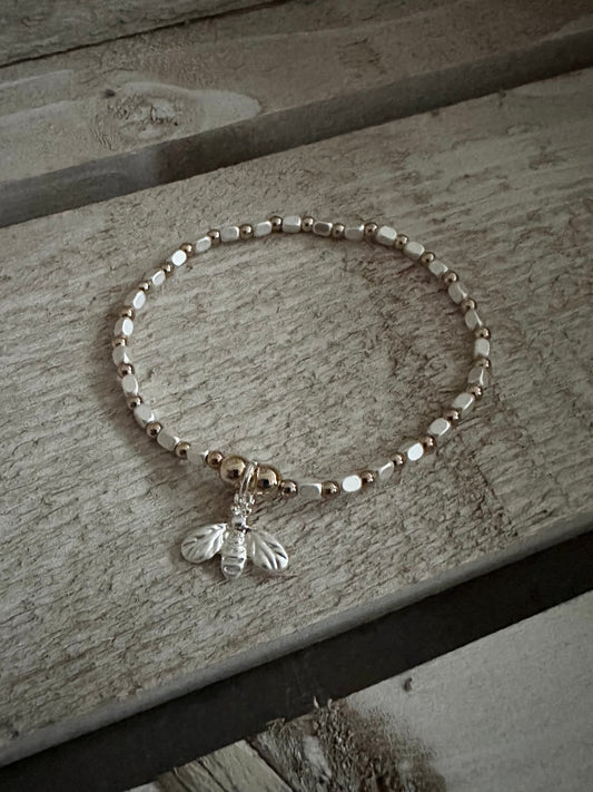 Bee Charm Two Tone Elasticated Bracelet