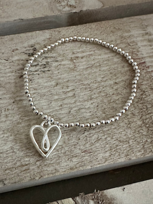 Heart Charm Elasticated Bracelet