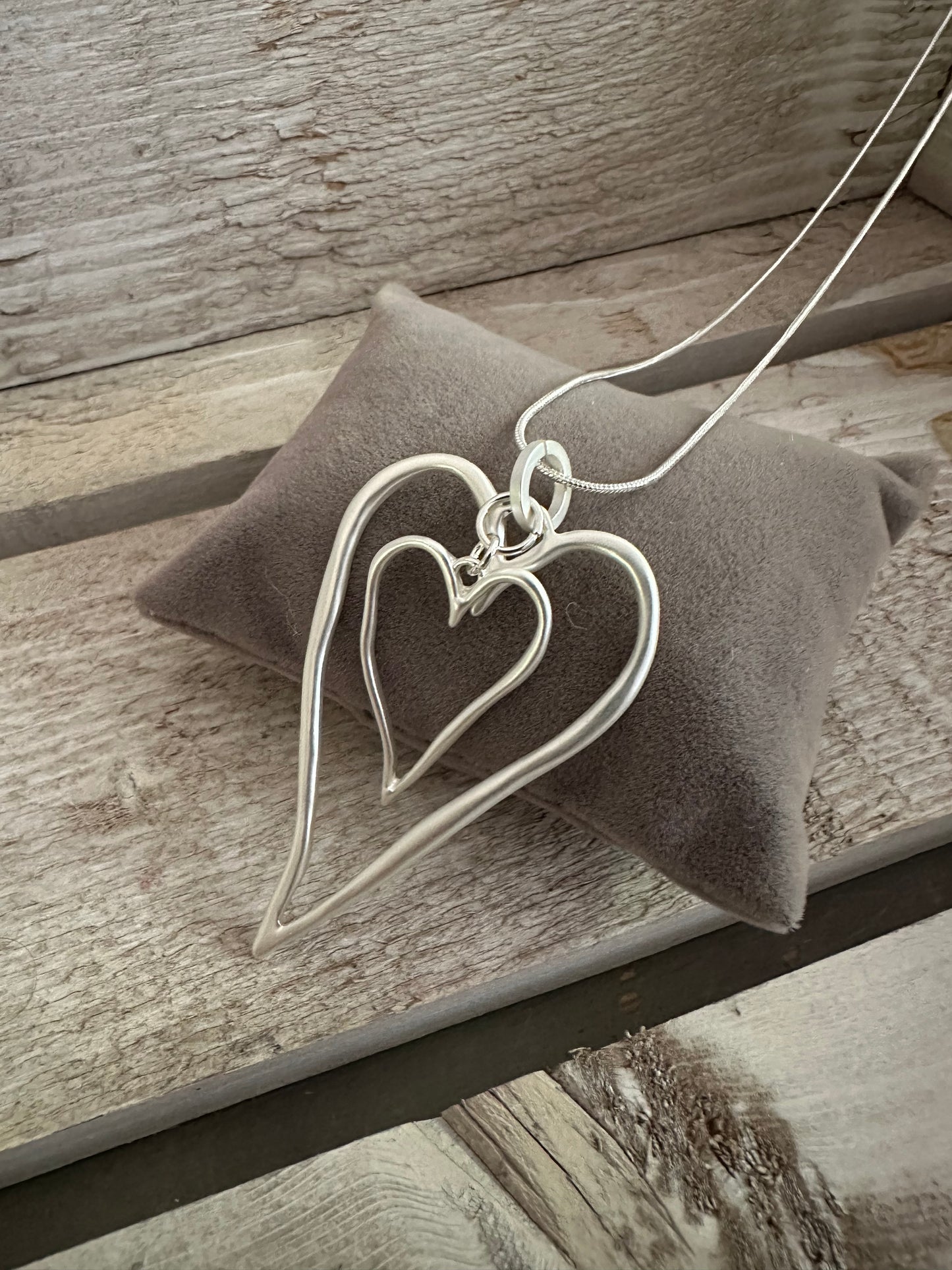 Double Heart Pendant Long Necklace