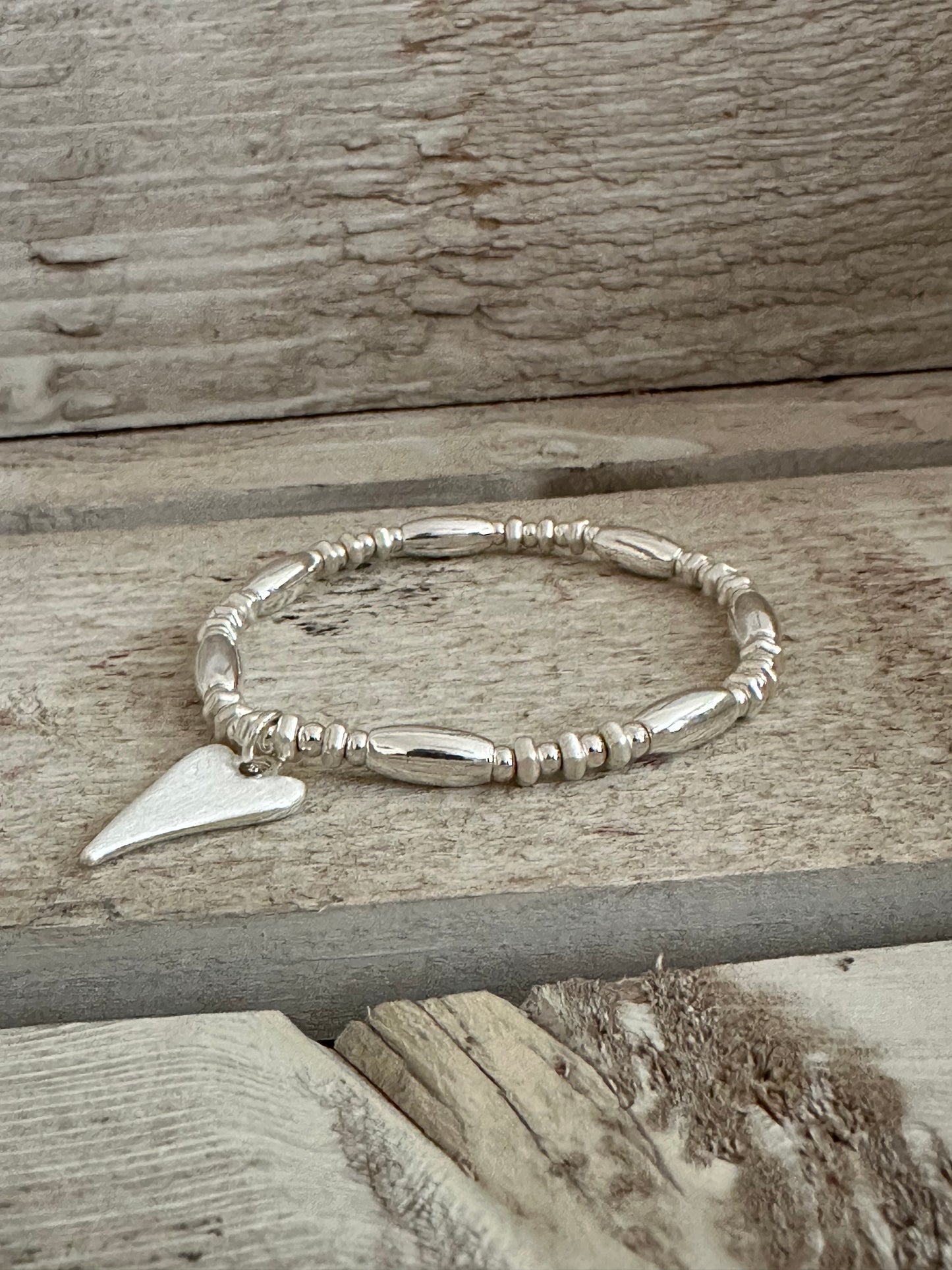 Heart Charm Elasticated Bracelet