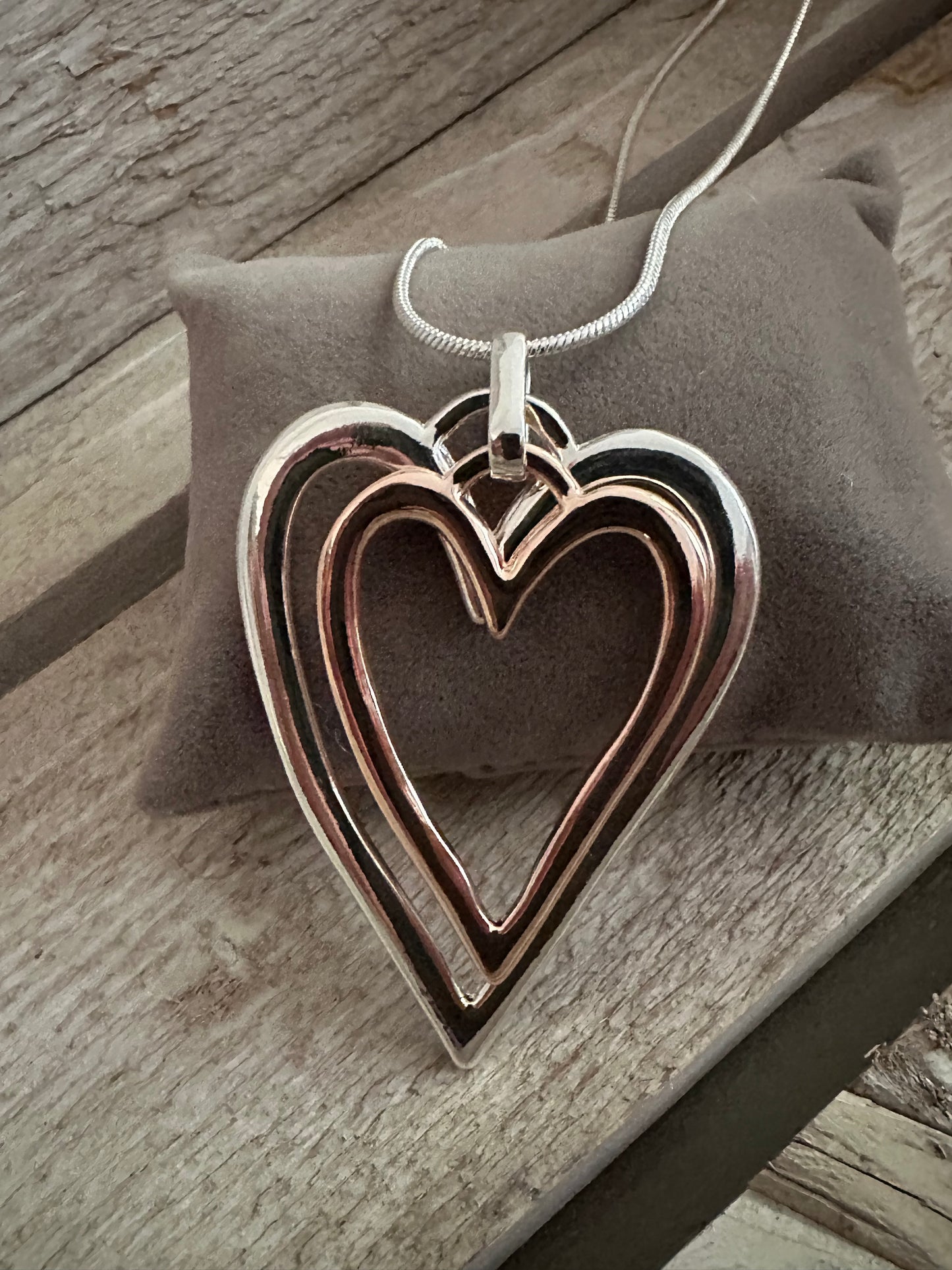 Two Tone Heart Pendant Long Necklace