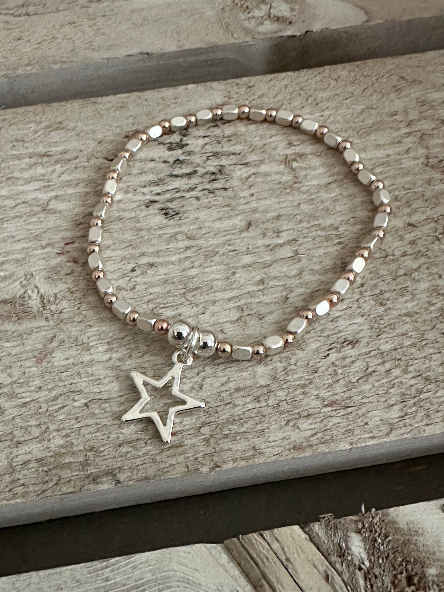 Two Tone Star Charm Elasticated Bracelet
