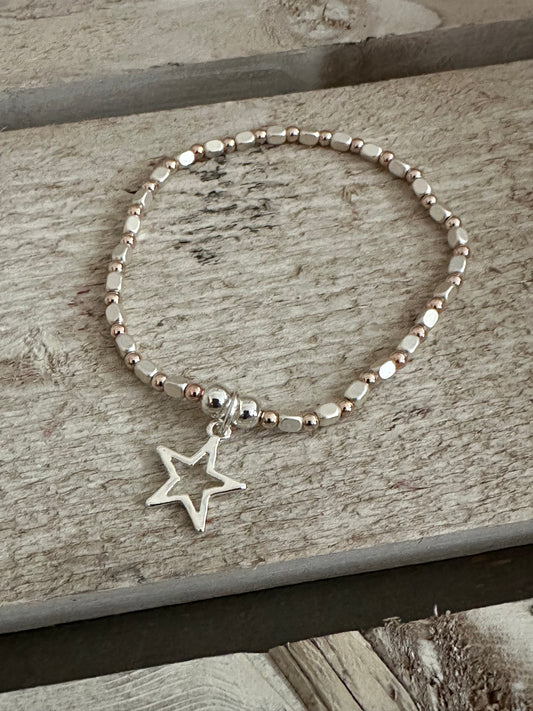 Two Tone Star Charm Elasticated Bracelet