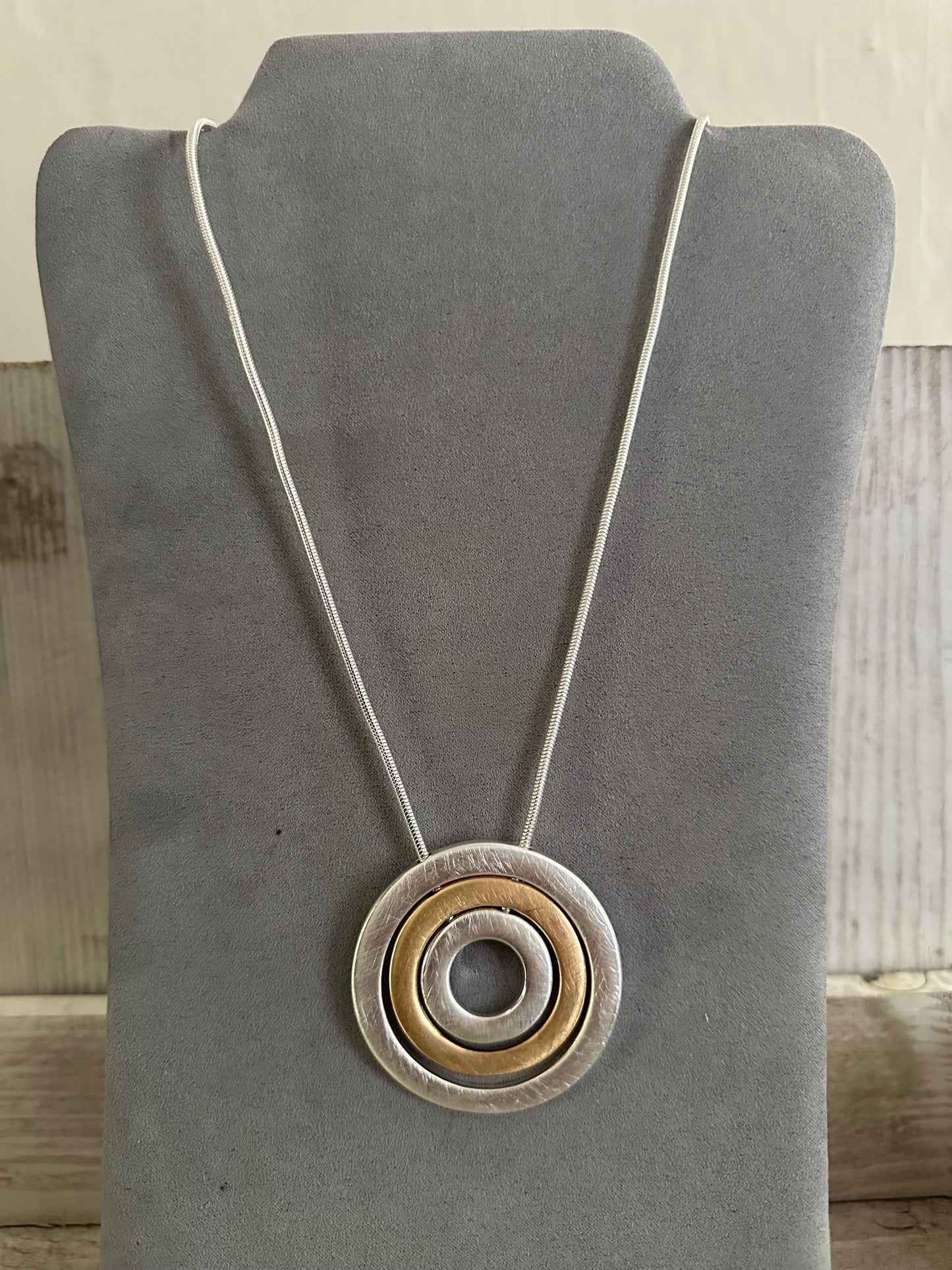 Two Tone Circle Pendant Long Necklace