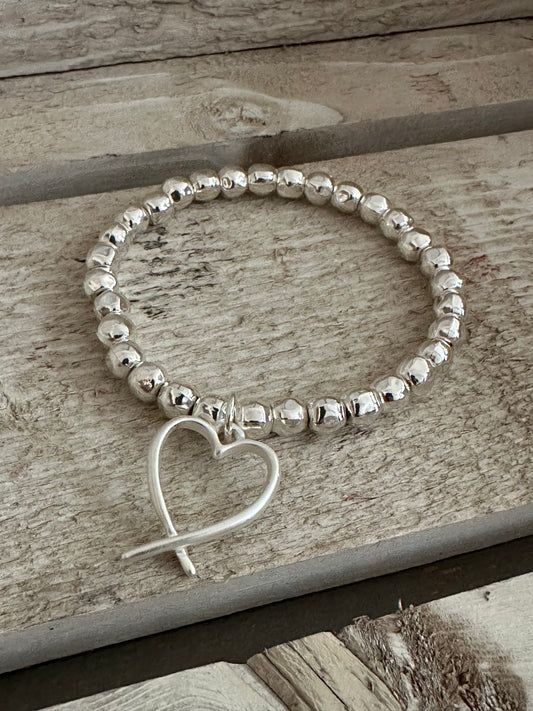 Heart Charm Elasticated Bracelet