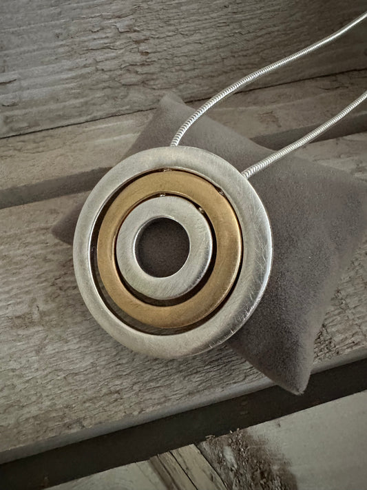 Two Tone Circle Pendant Long Necklace
