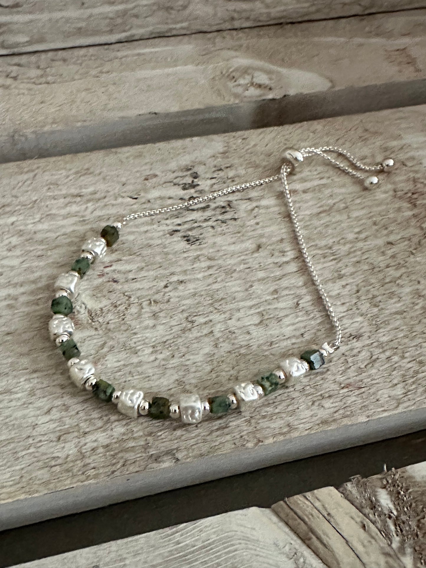 Silver & Green Adjustable Bracelet