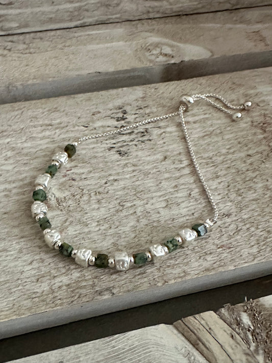 Silver & Green Adjustable Bracelet