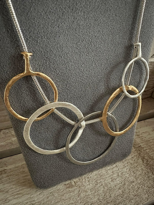Multi Circle Three Tone Necklace