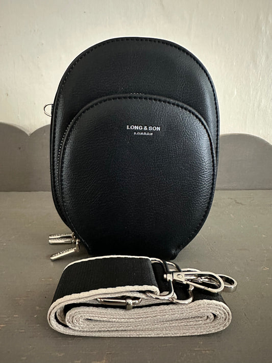 Crossbody Handbag - Three Compartment - Black