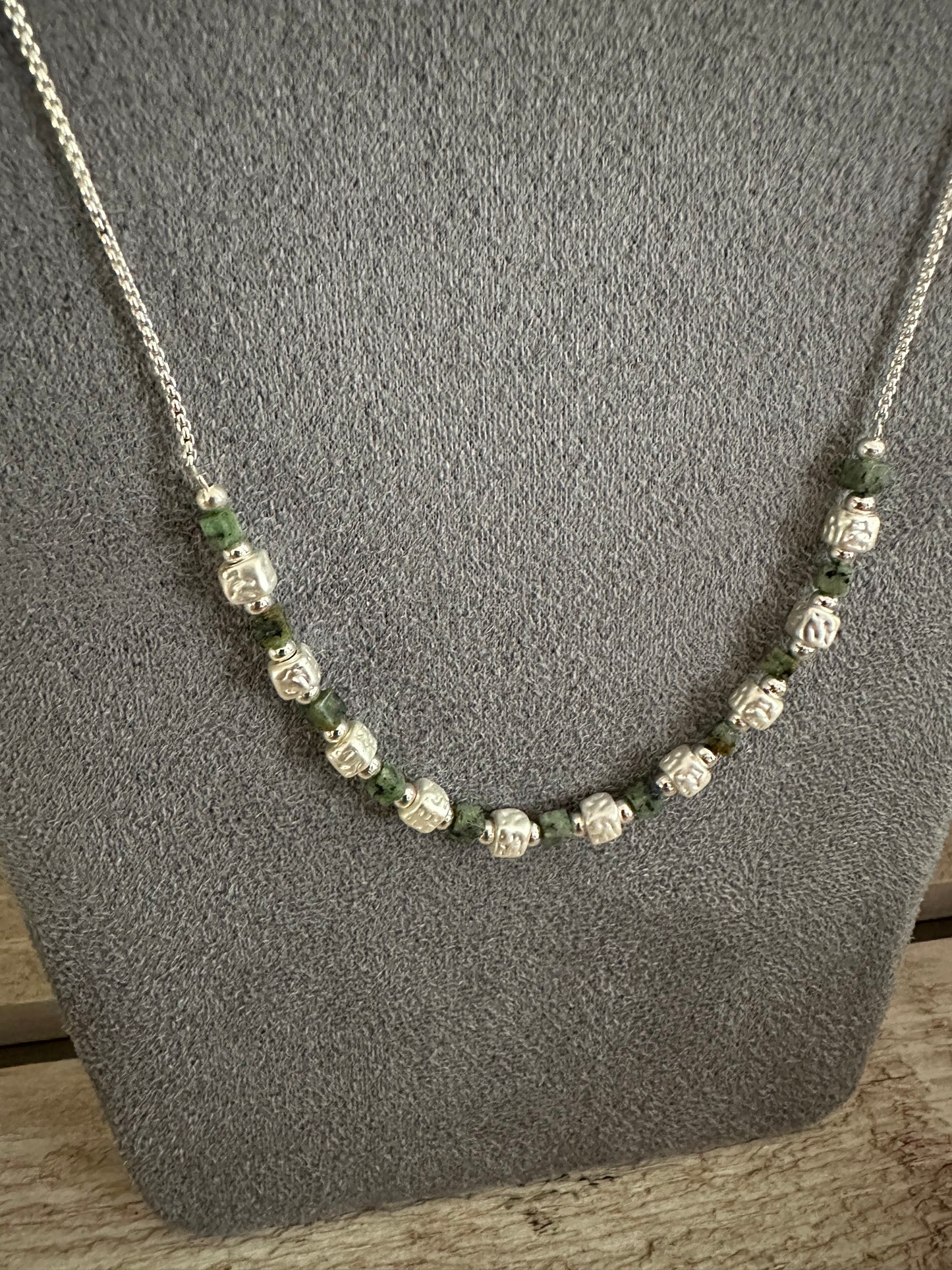 Silver & Green Short Necklace