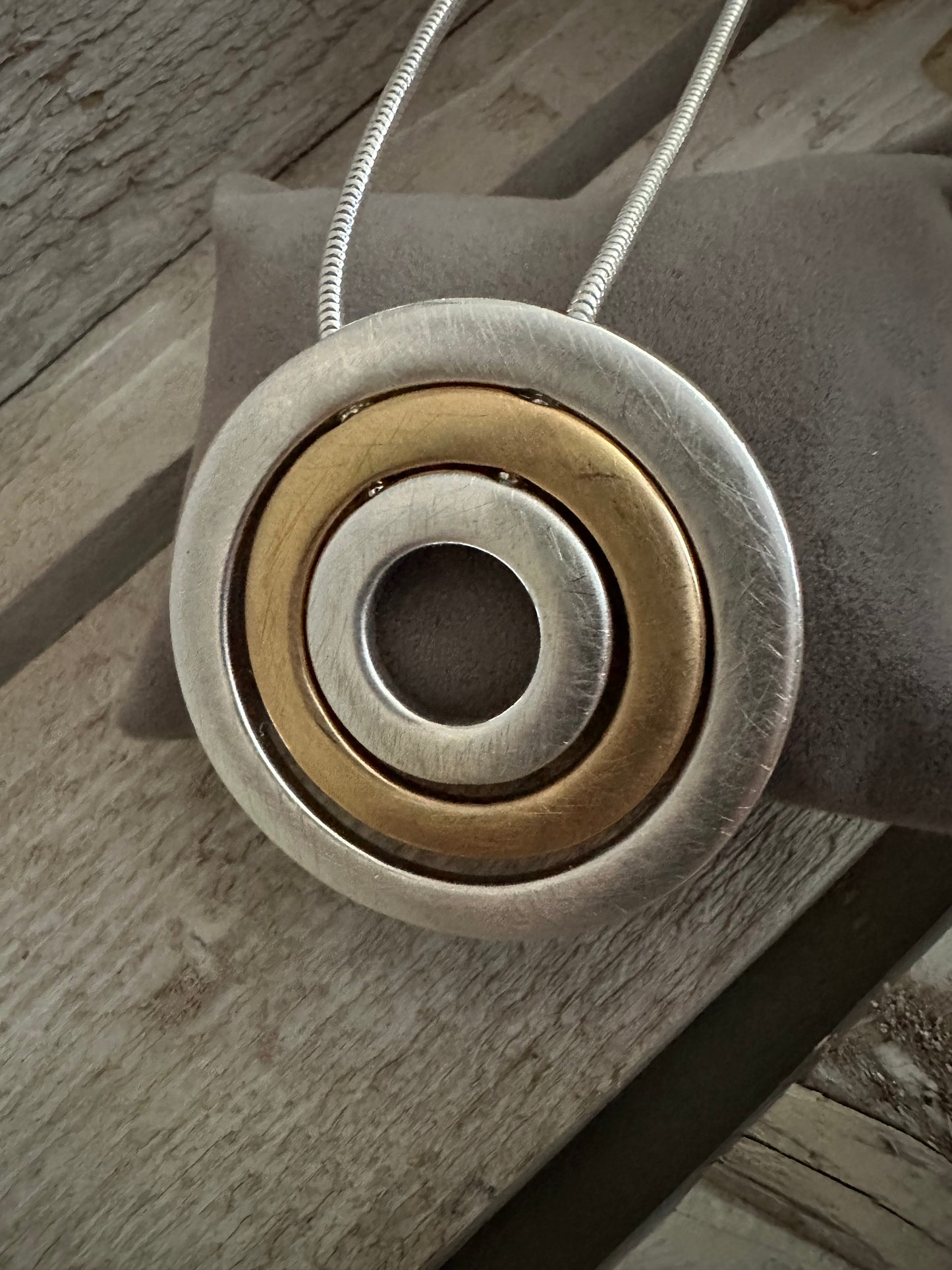 Two Tone Circle Pendant Long Necklace