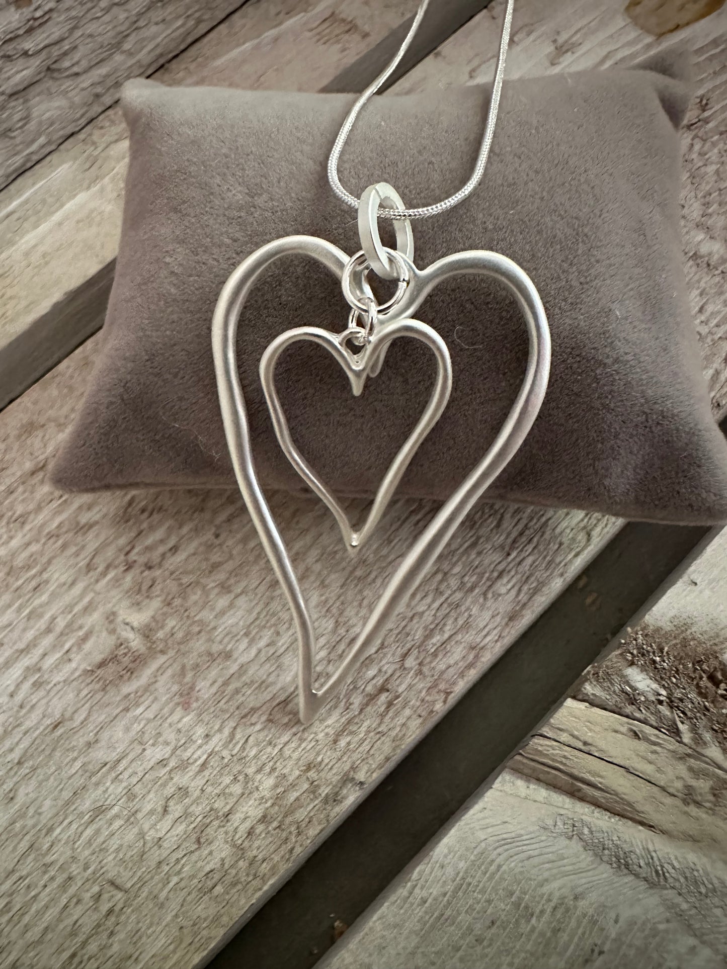 Double Heart Pendant Long Necklace