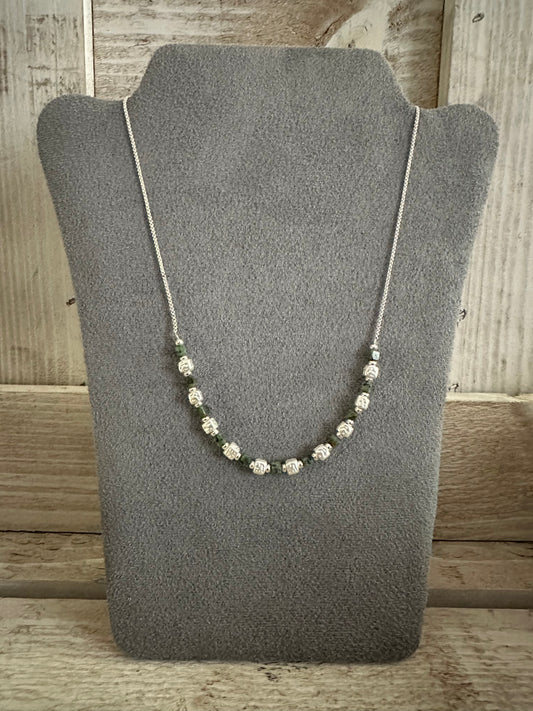 Silver & Green Short Necklace