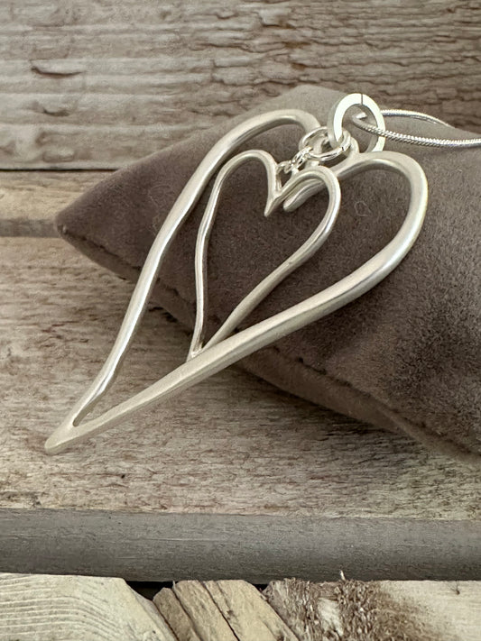 Double Heart Pendant Long Necklace
