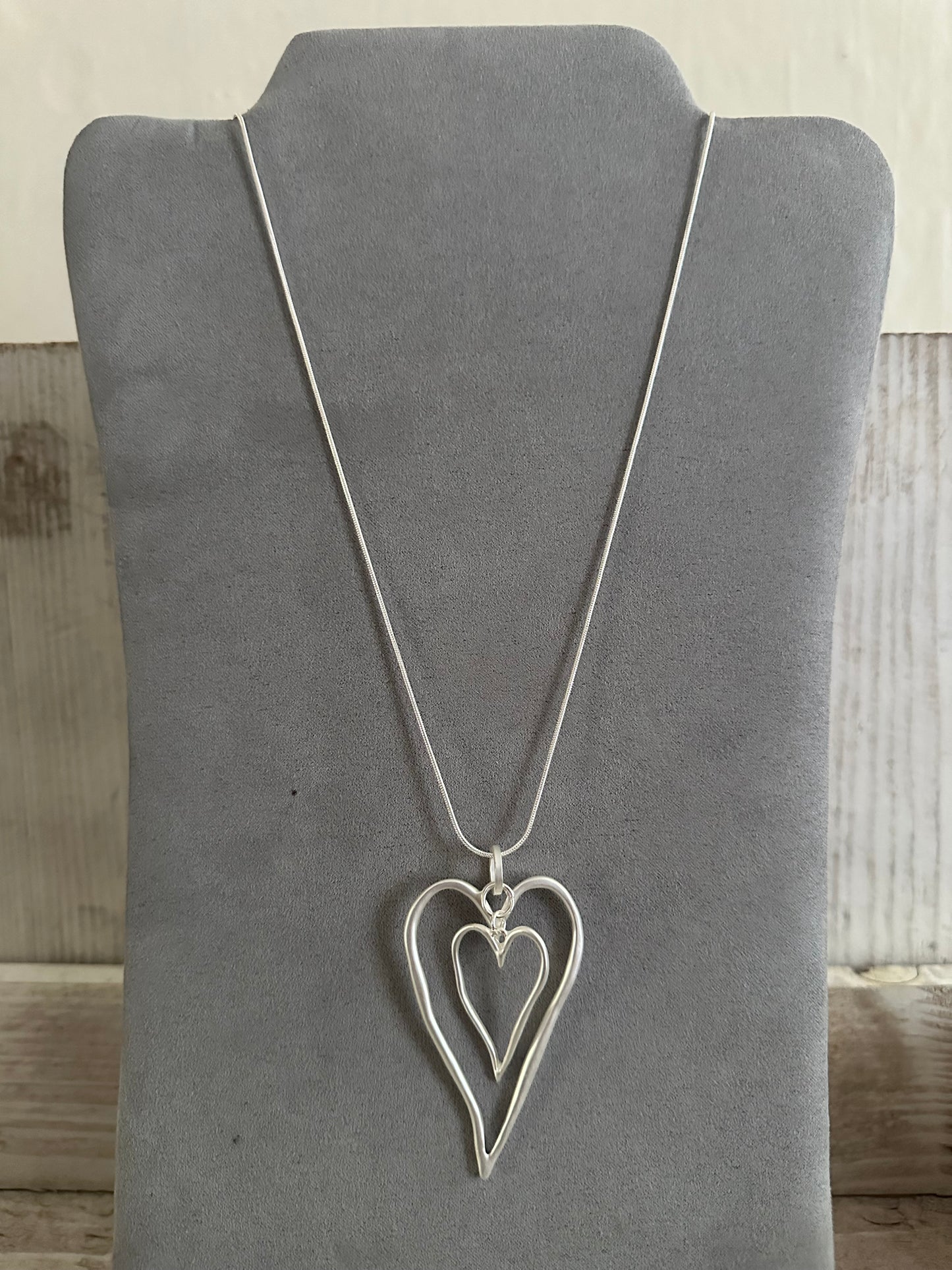 Double Heart Pendant Long Necklace