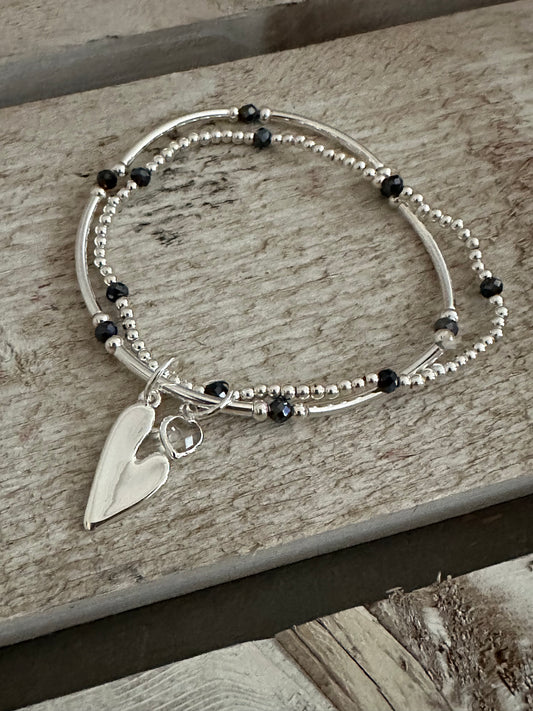 Heart Charm Elasticated Bracelet