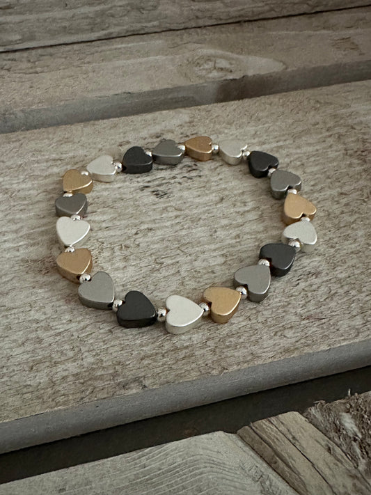 Four Tone Heart Elasticated Bracelet