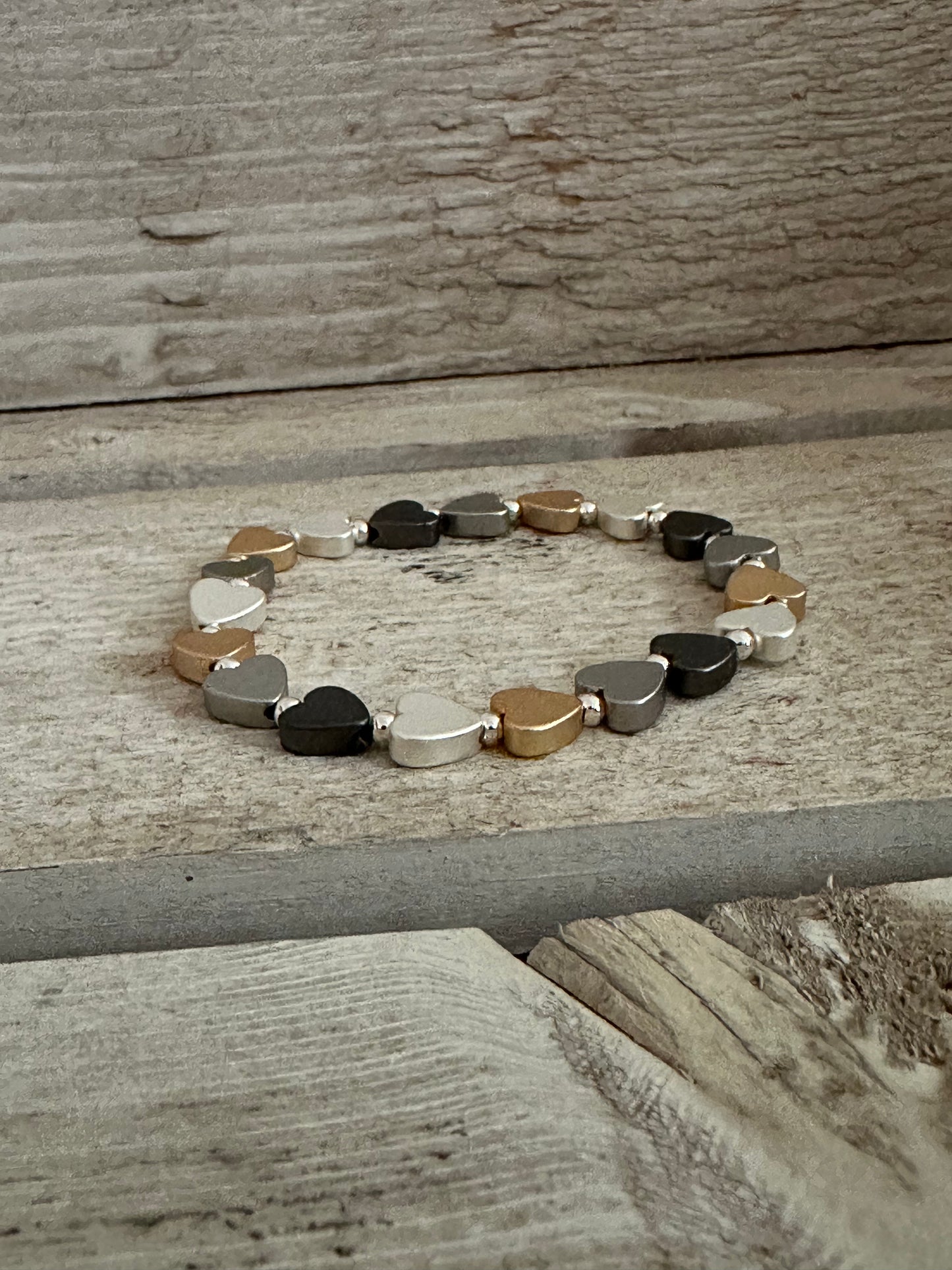 Four Tone Heart Elasticated Bracelet