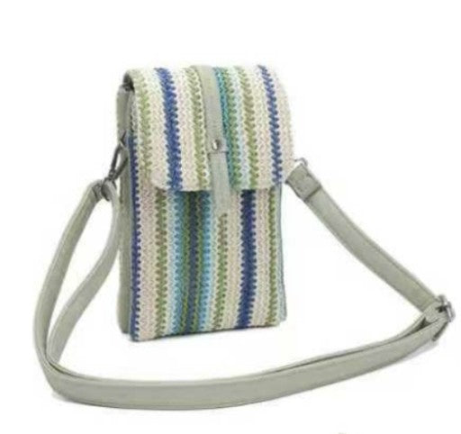 Straw Two Compartments Phone Crossbody - Mint