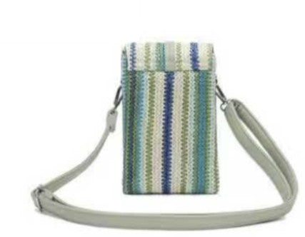 Straw Two Compartments Phone Crossbody - Mint